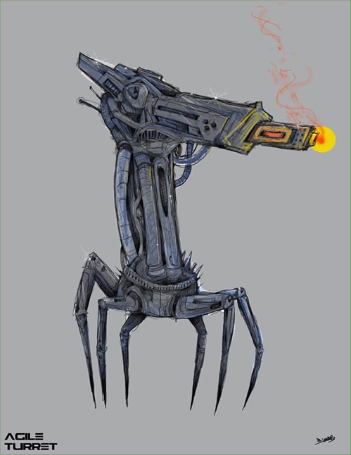 A concept drawing for a turret enemy.