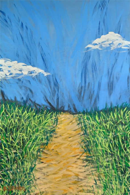 A painting of a path on the beach
